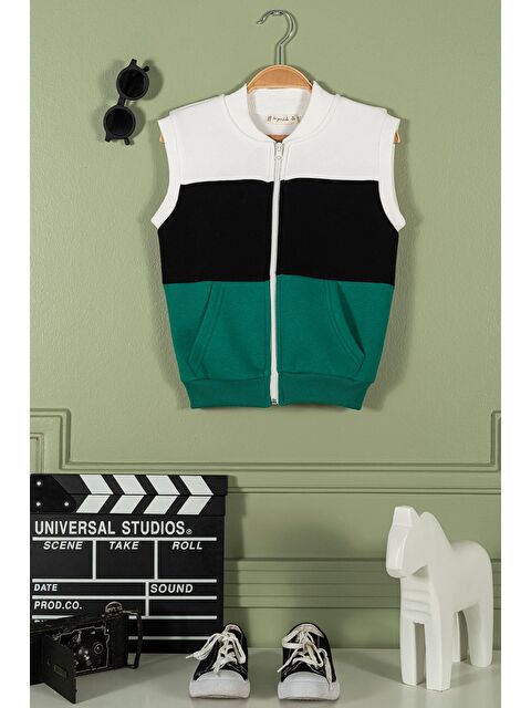 For You Kids Fermuarlı Garnili Kanguru Cep Yeşil Kız Çocuk Yelek - S000171637-18194