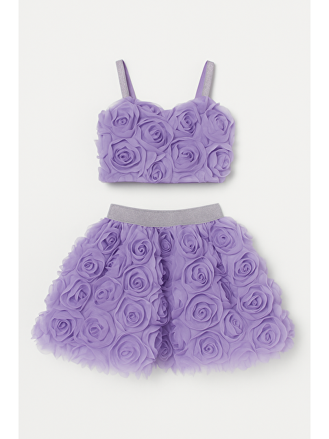 Magu Kız Çocuk Lila 3D Çiçek  Detaylı Etekli Takım - S000417545-17878