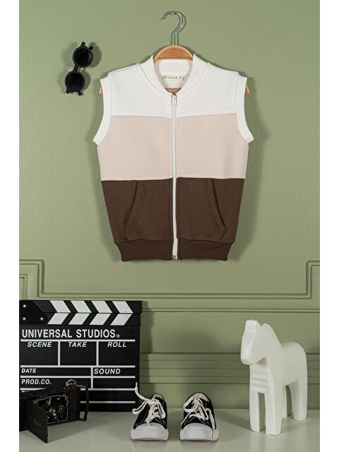 For You Kids Fermuarlı Garnili Kanguru Cep Kahve Kız Çocuk Yelek - S000171638-19413