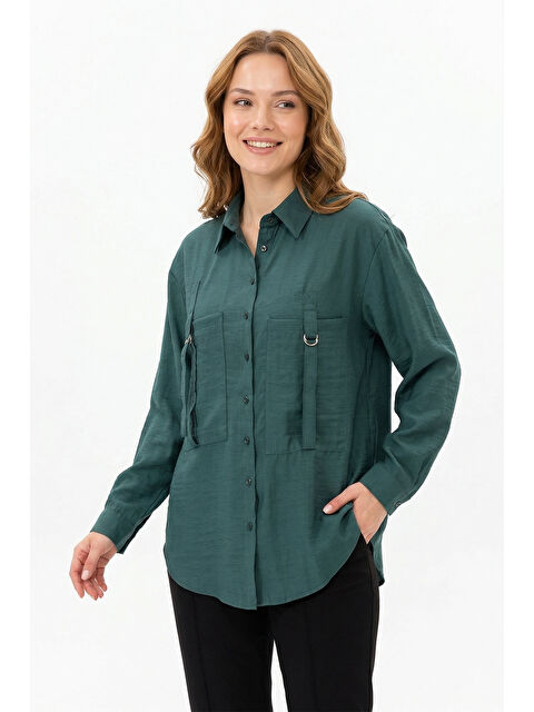 Remsa Önden İki Cepli Toka Detaylı Gömlek 191 Zümrüt