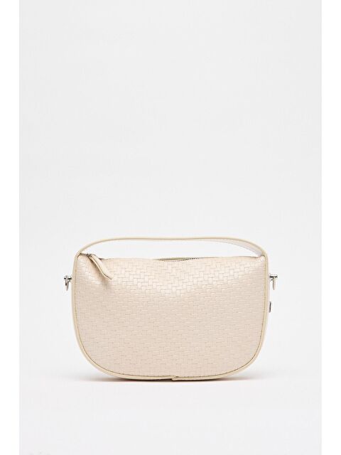 Kadriye Baştürk Örgü Detaylı Deri Baget Çanta Ekru