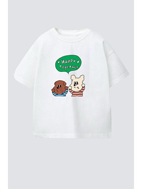 Monila Unisex Çocuk Pamuklu Bisiklet Yaka Baskılı T-Shirt