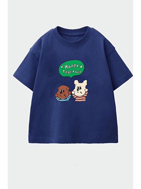 Monila Unisex Çocuk Pamuklu Bisiklet Yaka Baskılı T-Shirt