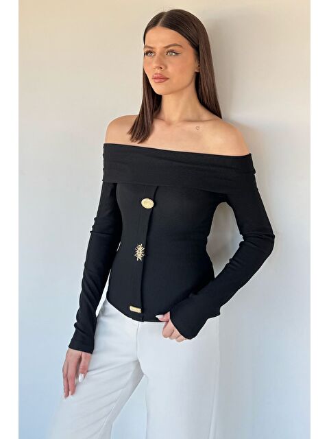 Gülseli Kadın Madonna Yaka Gold Detaylı Bluz - S000517448-19351