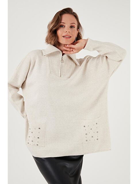Lela Yarım Fermuarlı Yaka Cepli Triko Kadın Kazak - S000243048-37456