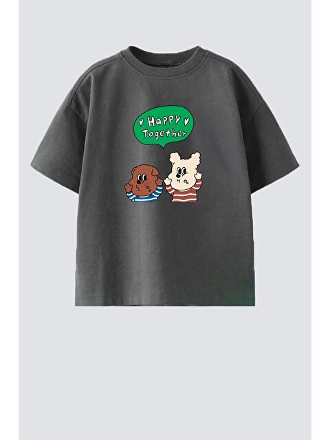 Monila Unisex Çocuk Pamuklu Bisiklet Yaka Baskılı T-Shirt