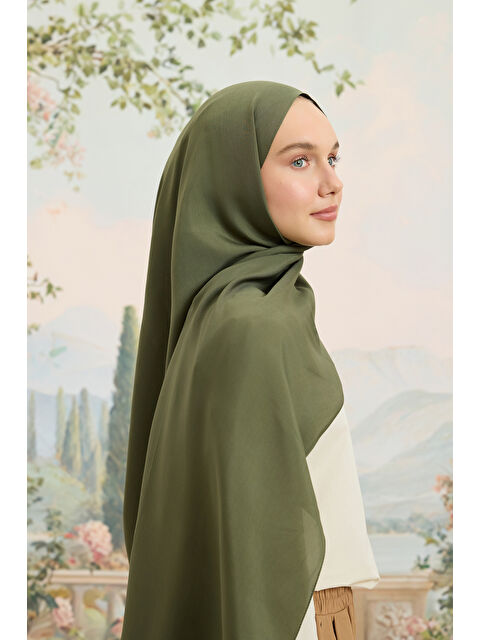 QEF Floş Viskon Düz Şal Haki Yeşil