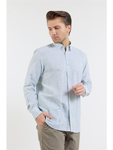 İMZA Açık Yeşil Uzun Kol Cepsiz Pamuk Casual Comfort Fit Gömlek 1004250127