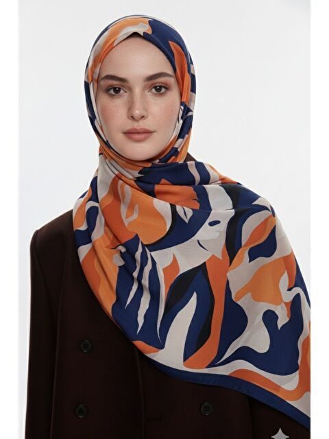 Mizalle & YAQA Çok Renk Desenli Lacivert Şal - S000502667-21164