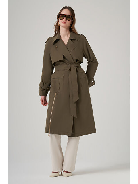 Nuss Kuşak Detay Kap Ceket 6045 Haki - S000531364-18547