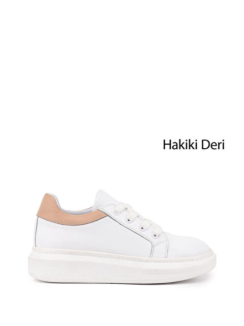 GÖNDERİ(R) Kadın CANLI BEYAZ Bağcıklı Dolgu Taban Hakiki Deri Sneaker - S000493310-21165