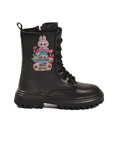 Ayakmod Siyah İçi Kürklü Bağcıklı Fermuarlı Kız Çocuk Bot 2005 F - S000483684-19351