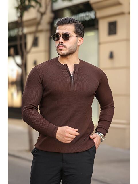 Jane's Erkek Fermuarlı Bisiklet Yaka Dokulu Uzun Kollu Triko - S000528933-28102