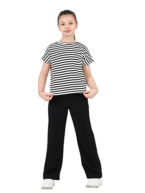 Modanino Kız Çocuk Yatay Çizgi Desenli Alt-Üst Takım 5-9 Yaş 12574