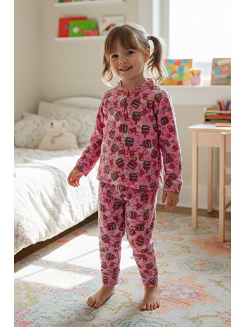 Fullamoda Pasta Desenli Polar Kız Çocuk Pijama Takımı - S000510587-18686