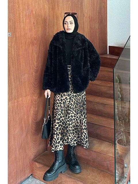 Lamelif Pelüş Detaylı Mont Siyah - S000519229-19351