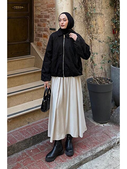 Lamelif Nakış Detaylı Mont Siyah - S000519230-19351