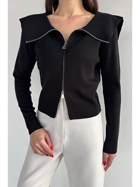 Gülseli Kadın Bebe Yaka Fermuarlı Triko Bluz - S000517471-19351