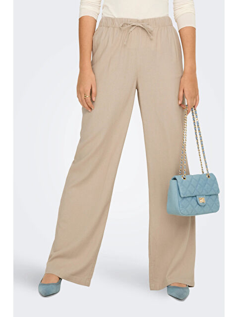 Only Onlgoa Keten Karışımlı Straight Fit Orta Bel Kadın Pantolon 15363676