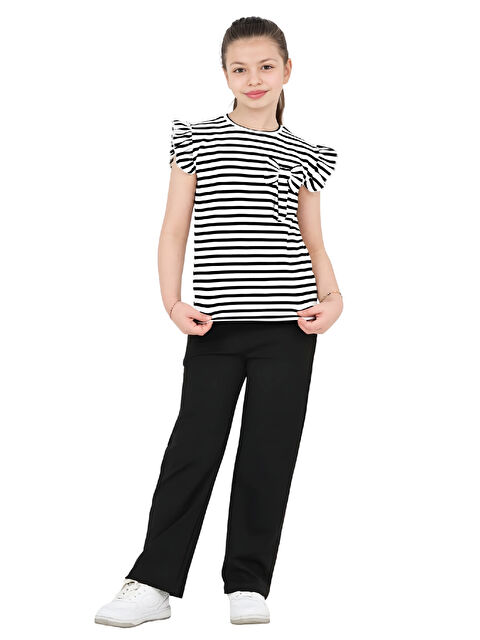 Modanino Kız Çocuk Omuz Fırfırlı ve Fiyonk Detaylı Alt-Üst Takım 4-8 Yaş 12576