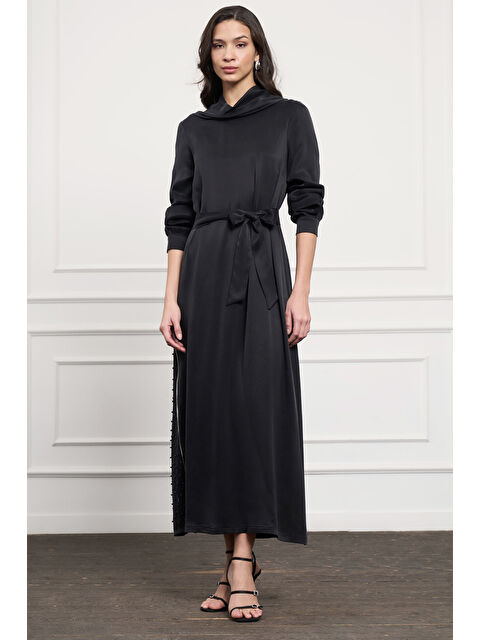 Nuss Fermuar ve Taş Detay Elbise 2057 Siyah - S000386130-19351