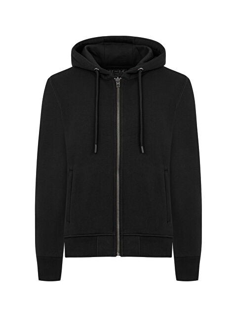 Remsa Erkek Premium Kumaş Üç İplik Şardonlu Kapüşonlu Tek Üst REU 01 Siyah - S000301406-19351