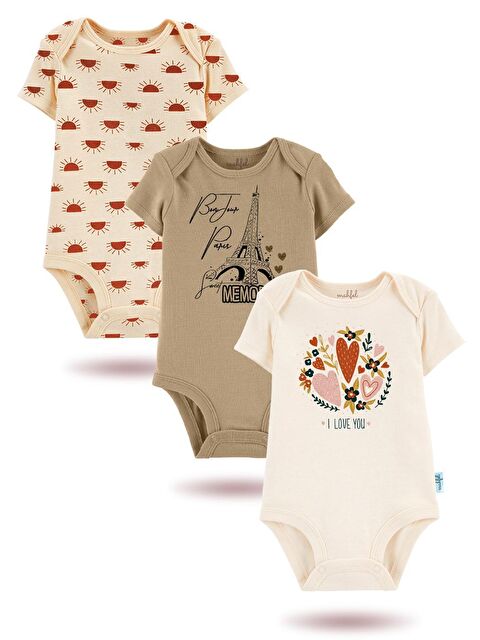Mahfel 3'Lü Organik Baskılı Kısa Kollu Unisex Bebek Çıtçıtlı Body - S000177629-5402