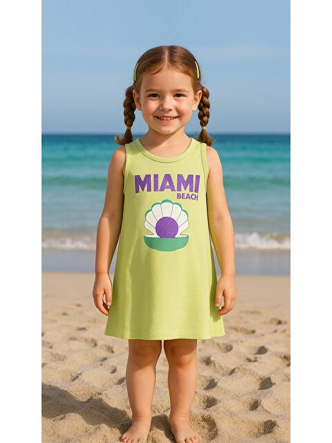 Luess Kız Çocuk %100 Pamuklu Baskılı Elbise - Açık Yeşil (3-4 Yaş - 8-9 Yaş) - S000385364-29488