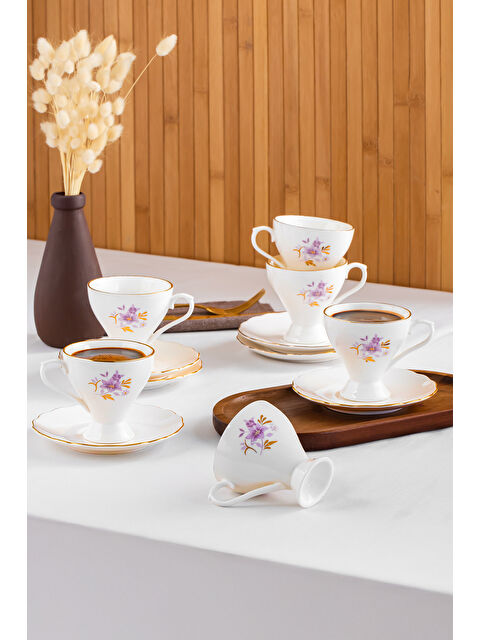 Perotti 4313 Emery 12 Parça Yaldızlı Porselen Türk Kahve Fincan Takımı - S000376178-20063