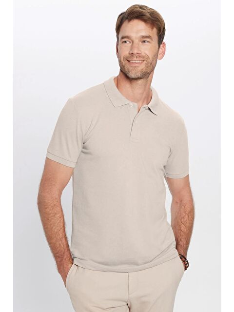 TUDORS Erkek Slim Fit Dar Kesim %100 Pamuk Gri Polo Yaka Tişört