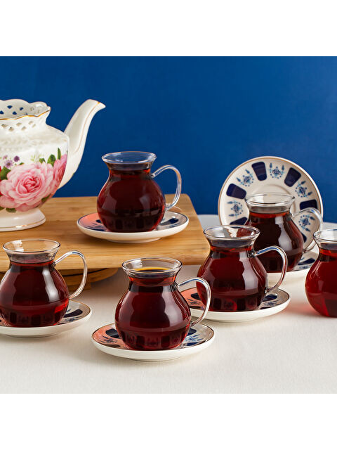 Perotti Laleli 12 Parça 6 Kişilik Kulplu Cam Çay Bardağı Seti 210 ml - S000376179-28