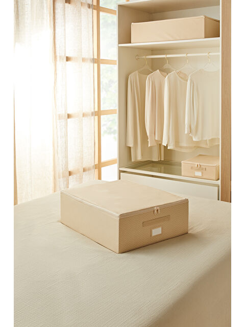 Ocean Home Textile Orta Boy Bej Balıksırtı Destekli Kutu Hurç 45 x 55 x 18 cm - S000304046-19928