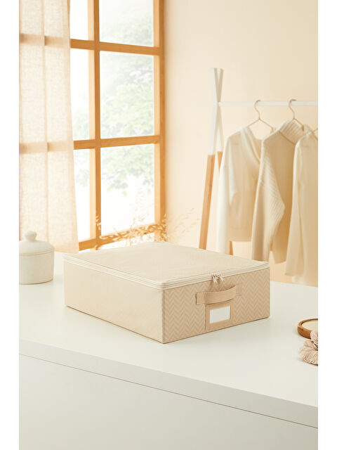 Ocean Home Textile Küçük Boy Bej Balıksırtı Destekli Kutu Hurç 31 x 38 x 12 cm - S000304077-19928