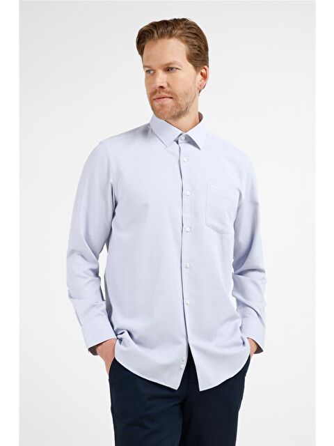 İMZA Lacivert Kendinden Desenli Sert Yaka Uzun Kol Cepli Comfort Fit Pamuklu Gömlek 1004255220 - S000531230-21164