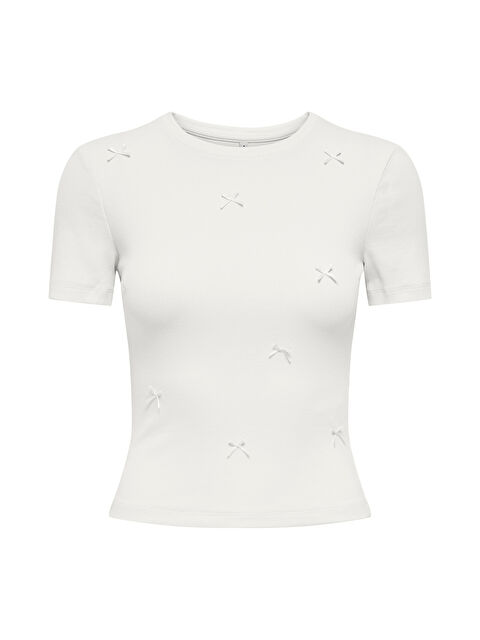 Only Onlfemke Pamuklu Slim Fit Fiyonk Detaylı Bisiklet Yaka T Shirt 15369336