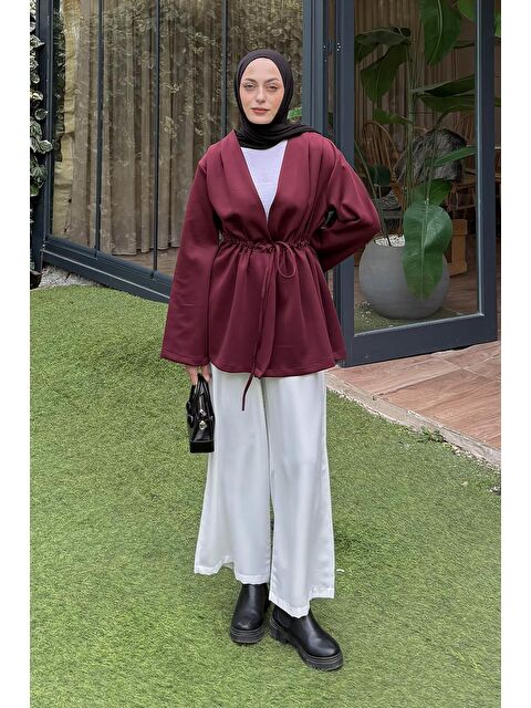 Lamelif Bağlama Detaylı Ceket Bordo - S000519238-19951