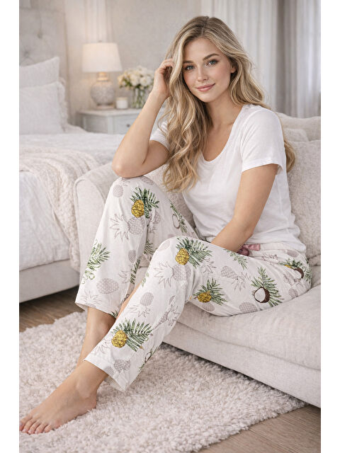 Remsa Kadın Viskon Kumaş Penye Tek Pijama Alt 05 Ekru - S000515582-19965