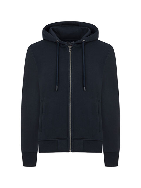 Remsa Erkek Premium Kumaş Üç İplik Şardonlu Kapüşonlu Tek Üst REU 01 Lacivert - S000301408-21164