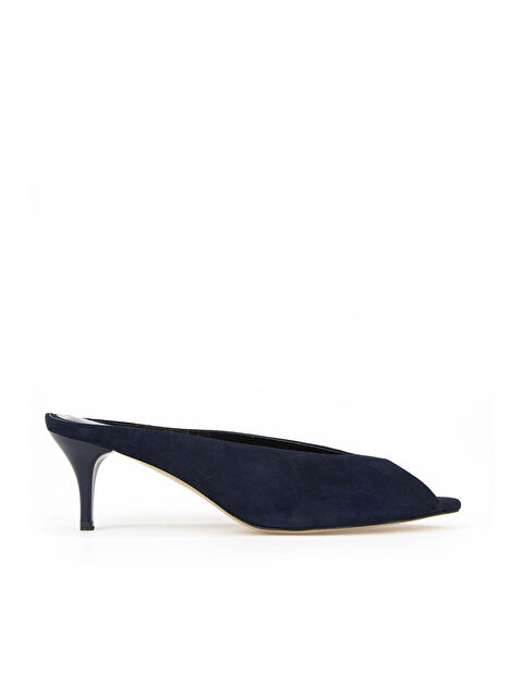 Ziya Ayakkabı Kadın Hakiki Deri Topuklu Terlik 1611059Z1409 Lacivert