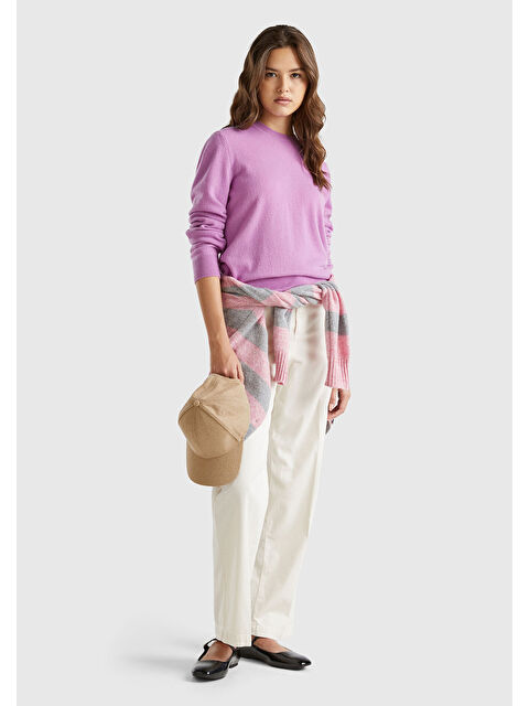 United Colors Of Benetton Kadın Lila %100 Kaşmir Yuvarlak Yaka Düz Kazak - S000316207-17878
