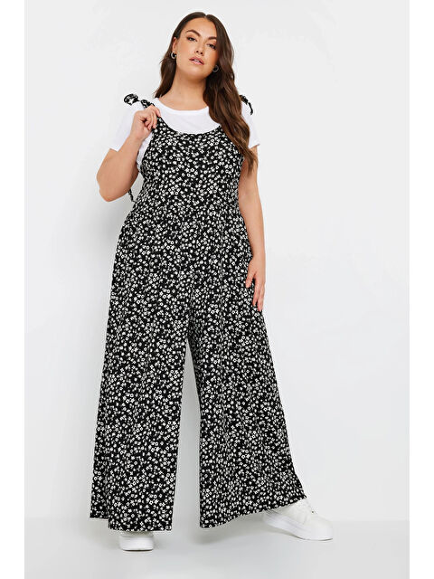 Stil Diva Büyük Beden Bol Paça Askıları Bağlamalı Çiçek Desenli Maxi Tulum 137986 - S000357449-19351