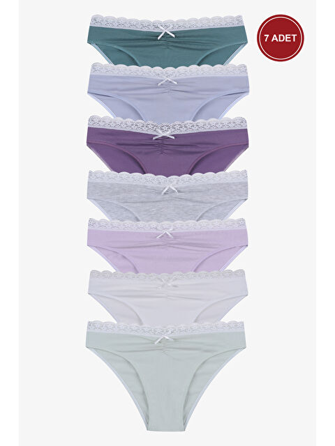 Koza İç Giyim Kadın Ön Bel Dantelli Büzgülü ve Fiyonk Detaylı Lastikli Külot 7'li - S000426360-5268
