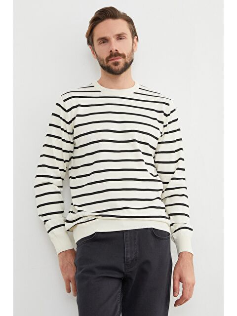 Fullamoda Çizgili Bisiklet Yaka Kazak - S000444519-19965