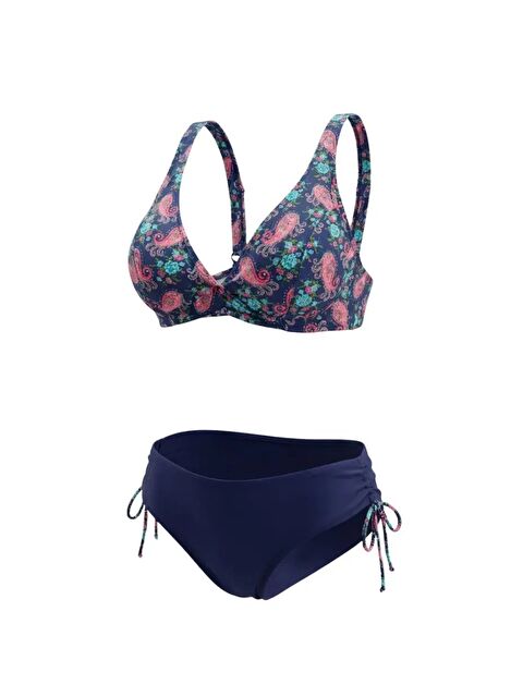 Hazelin Kadın Lacivert Pembe Paisley Desenli Astarlı Büyük Beden Bikini Takımı HZL26S-LC3341
