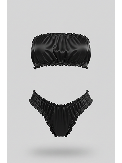 C&City Fırfır Detaylı Straplez Takım Siyah - S000527746-19351