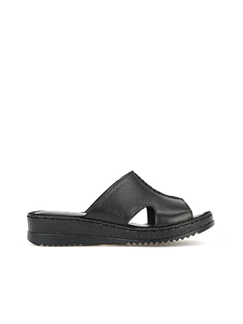 Ziya Ayakkabı Kadın Hakiki Deri Konfor Terlik 1611051Z704 Siyah