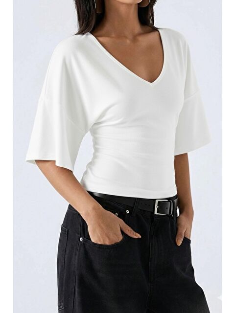 Tarz Cool Kadın Yarasa Kol V Yaka Elastanlı Bluz & Tişört