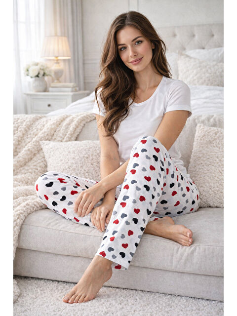 Remsa Kadın Viskon Kumaş Penye Tek Pijama Alt 16 Beyaz01 - S000515582-37232