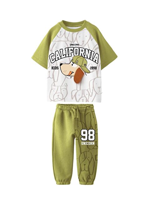 Monila Erkek Çocuk Kulak Detaylı Köpek Baskılı Pamuklu Tshirt Alt Üst Takım - S000515589-18194