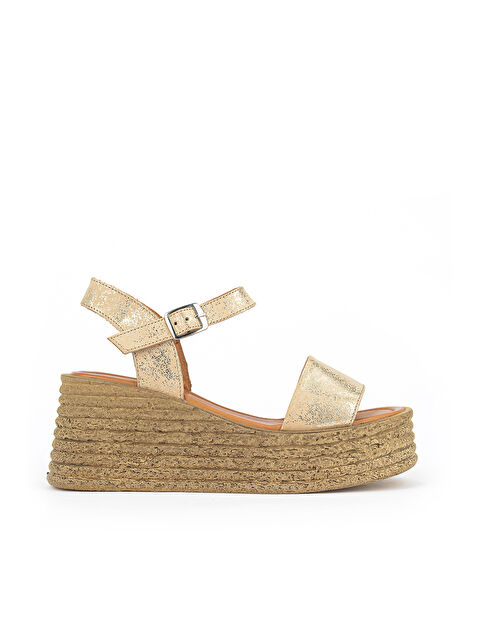Ziya Ayakkabı Kadın Hakiki Deri Dolgu Topuk Sandalet 161992Z1000 Altın